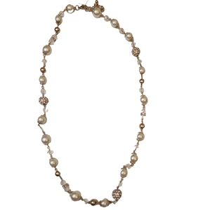 ViVI White and Goldtone Genuine Crystal and Faux Pearl Necklace
